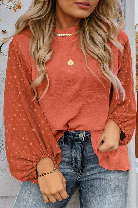 Swiss Dot Balloon Sleeve Loose Blouse