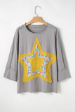 Floral Star Patched Pattern 3/4 Sleeve Plus Size Top