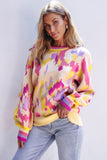 Abstract Print Colorblock Balloon Sleeve Sweater