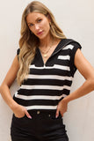 Stripe Zipped Collar Knit Sweater Tank