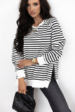 Stripe Raglan Sleeve Side Slits Loose Sweatshirt