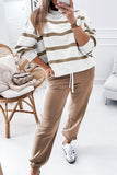 Striped Drop Shoulder Pullover and Jogger Pants Set