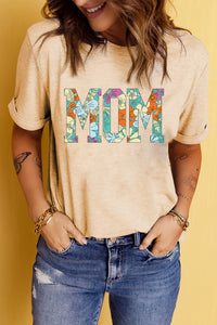 MOM Floral Letter Print T Shirt