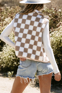 Checkered Sherpa Collared Jacket Vest