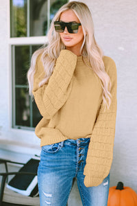 Rose Hollowed Bubble Sleeve Knit Sweater