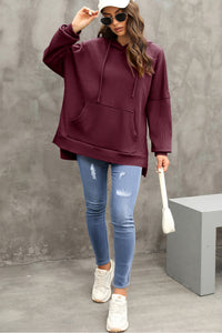 Waffle Knit Fleece Lined High Low Oversized Hoodie