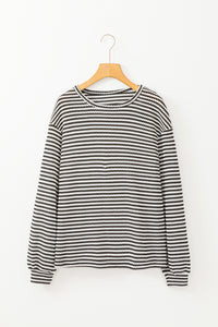 Stripe Round Neck Drop Shoulder Long Sleeve Top