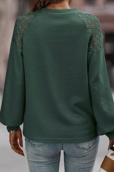 Khaki Lace Long Sleeve Textured Pullover