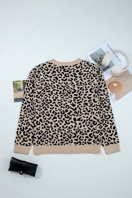 Leopard Chunky Knitted Cardigan Sweater