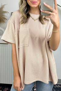 Corded Knit Pocketed Loose Fit T Shirt