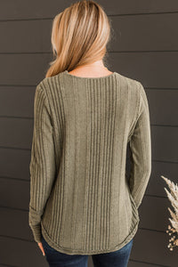 V Neck Buttoned Ribbed Knit Top