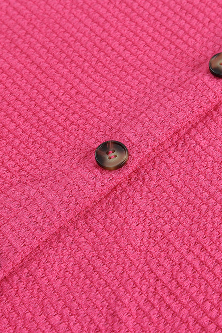 Pink Waffle Knit Button Up Casual Shirt