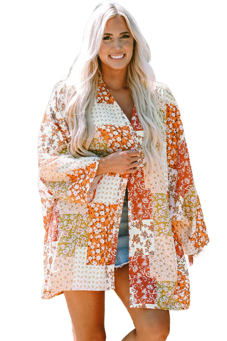 Boho Patchwork Floral Open Front Kimono