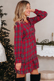 Plaid Half Button Long Sleeve Shirt Mini Dress