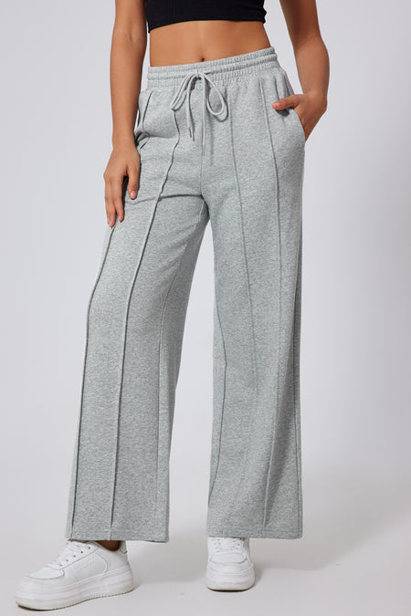 Seamed Drawstring High Waist Wide Leg Sweatpants