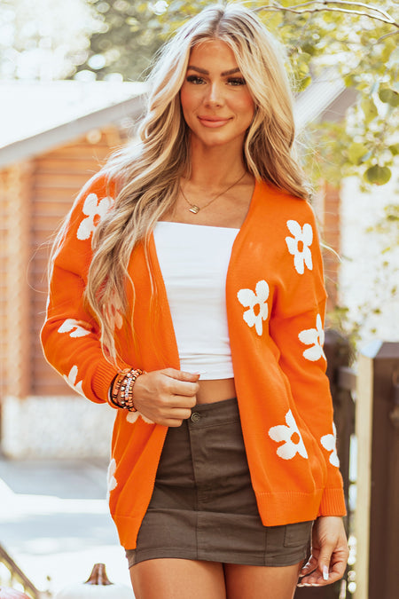 Floral Knitted Open Front Loose Cardigan