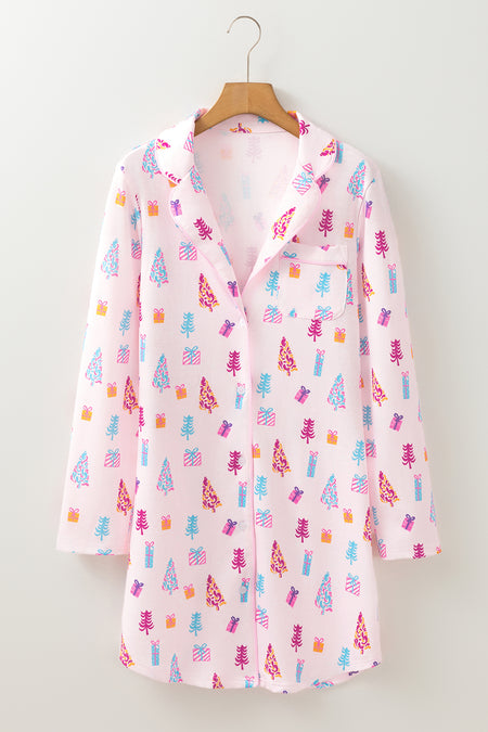 Christmas Twinkle Tree Print Shirt Sleep Dress