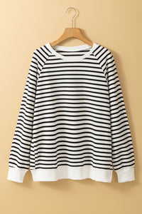 Stripe Raglan Sleeve Side Slits Loose Sweatshirt