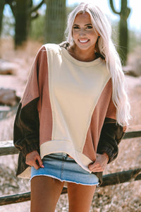 Oversized Color Block Patchwork High Low Hoodie