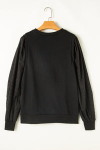 Textured Patchwork Round Neck Sweatshirt