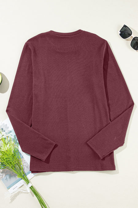 Solid Exposed Seam Crew Neck Long Sleeve Top