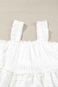 White Plaid Ruffled Straps Flowy Sleeveless Dress