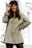 White V neck Drop Shoulder Knitted Sweater