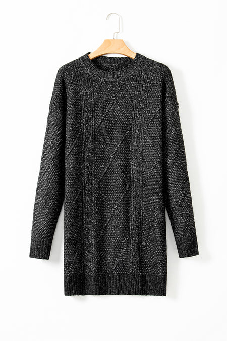 Cable Knit Drop Shoulder Loose Fit Sweater Dress