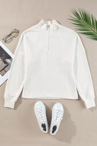 Zipped Neck Pullover Drop Shoulder Sweatshirt