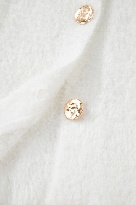 Fuzzy Buttoned Front Midi Solid Cardigan