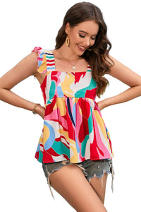 Square Neck Abstract Print Tank Top