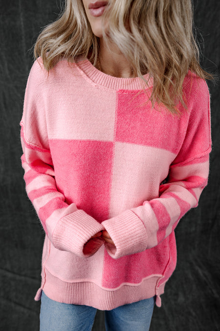 Colorblock Striped High Low Loose Sweater