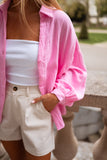 Solid Color Puff Sleeve Crinkled Shirt