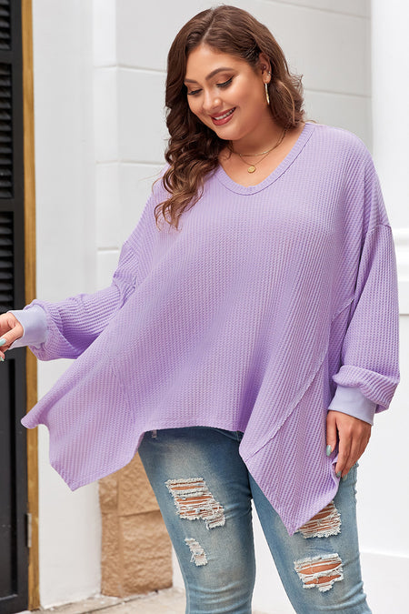 Waffle Knit Exposed Seam Flowy Top