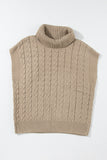 Light French Beige Cable Knit Turtleneck Batwing Sleeve Sweater