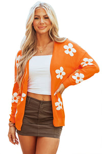 Floral Knitted Open Front Loose Cardigan