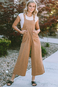 Striped Pleated Wide Leg Pocketed Jumpsuit
