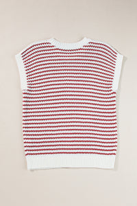 Stripe Ribbed Trim Loose Fit Knitted Sweater Vest