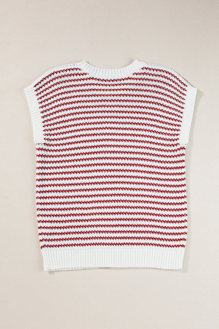 Stripe Ribbed Trim Loose Fit Knitted Sweater Vest