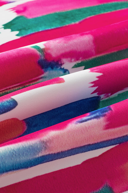 Abstract Brush Print Ruffled Sleeve Frill V Neck Blouse