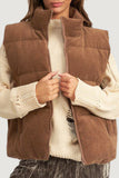 Corduroy Stand Neck Zipped Puffer Vest