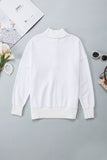 White Ribbed Hem Snap Button Neckline Sweatshirt with Pocket