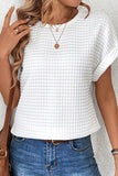 White Checkered Textured Bat Sleeve T Shirt