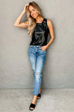 Faux Leather Crew Neck Tank Top