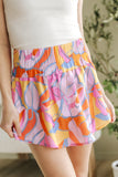 Abstract Print Smock Waist Casual Shorts