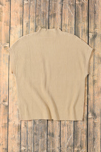 Patch Pocket Ribbed Knit Short Sleeve Sweater