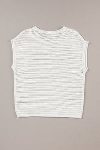 White Hollow Out Knit Cap Sleeve Sweater
