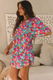 Floral Print Tie Split Neck Bubble Sleeve Babydoll Dress