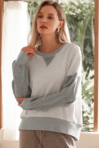 Color Block Thumbhole Sleeve Drop Shoulder Sweatshirt