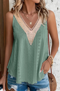 Lace Crochet Splicing V Neck Loose Fit Tank Top